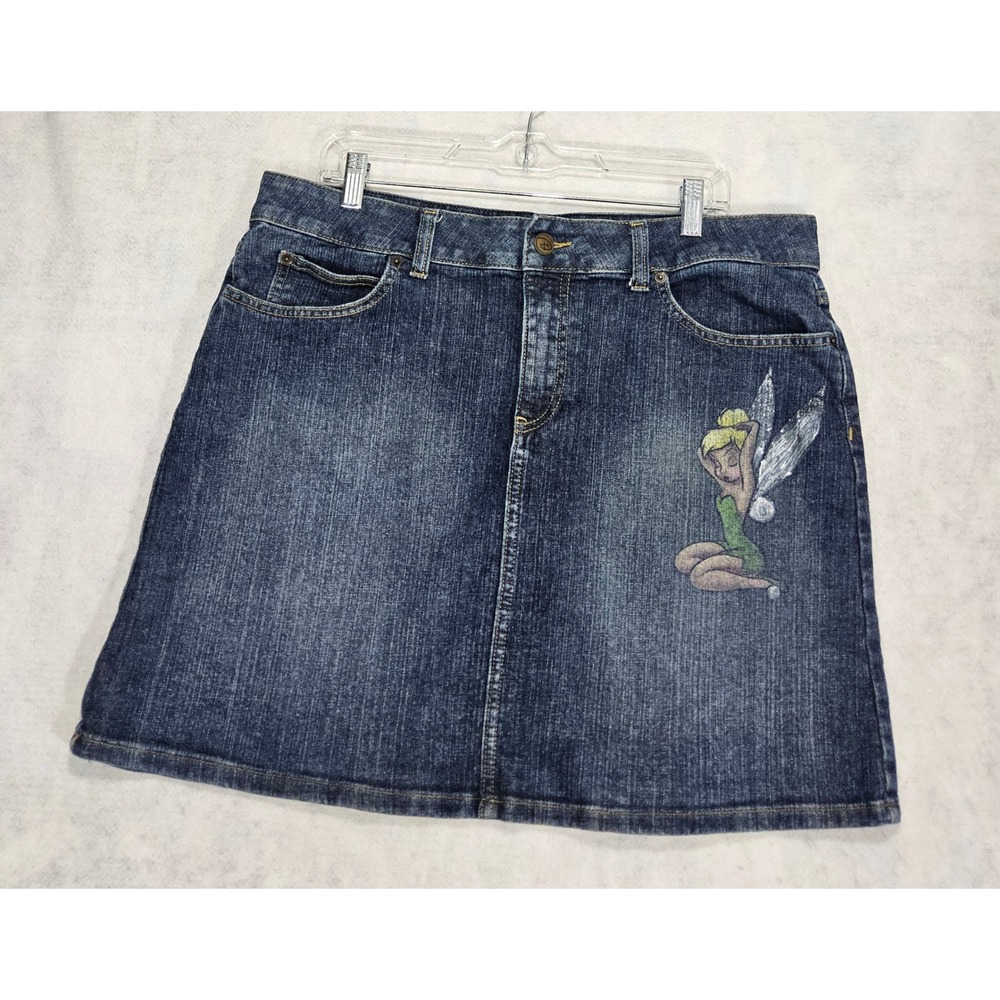 Tinkerbell Denim Skirt Large Sz 14 Disney‎ Store Short Vtg Y2K Disneyana Jean
